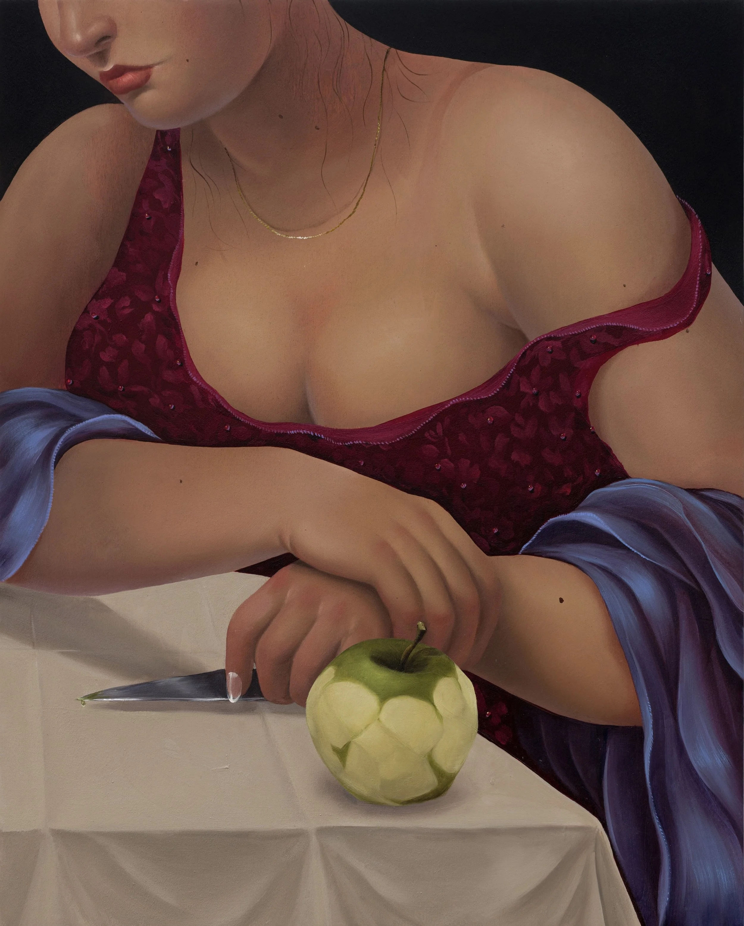 Natalia González Martín,  La conversación , 2026, Oil on wood, 50 x 40 cm