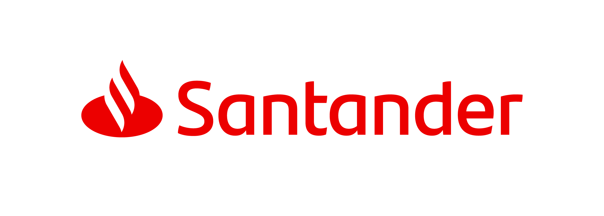 Santander logo with red flame symbol and red text on a black background.