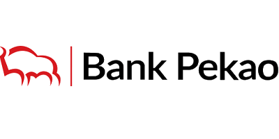 Bank Pekao logo with a stylized red lion and the bank's name in black text.