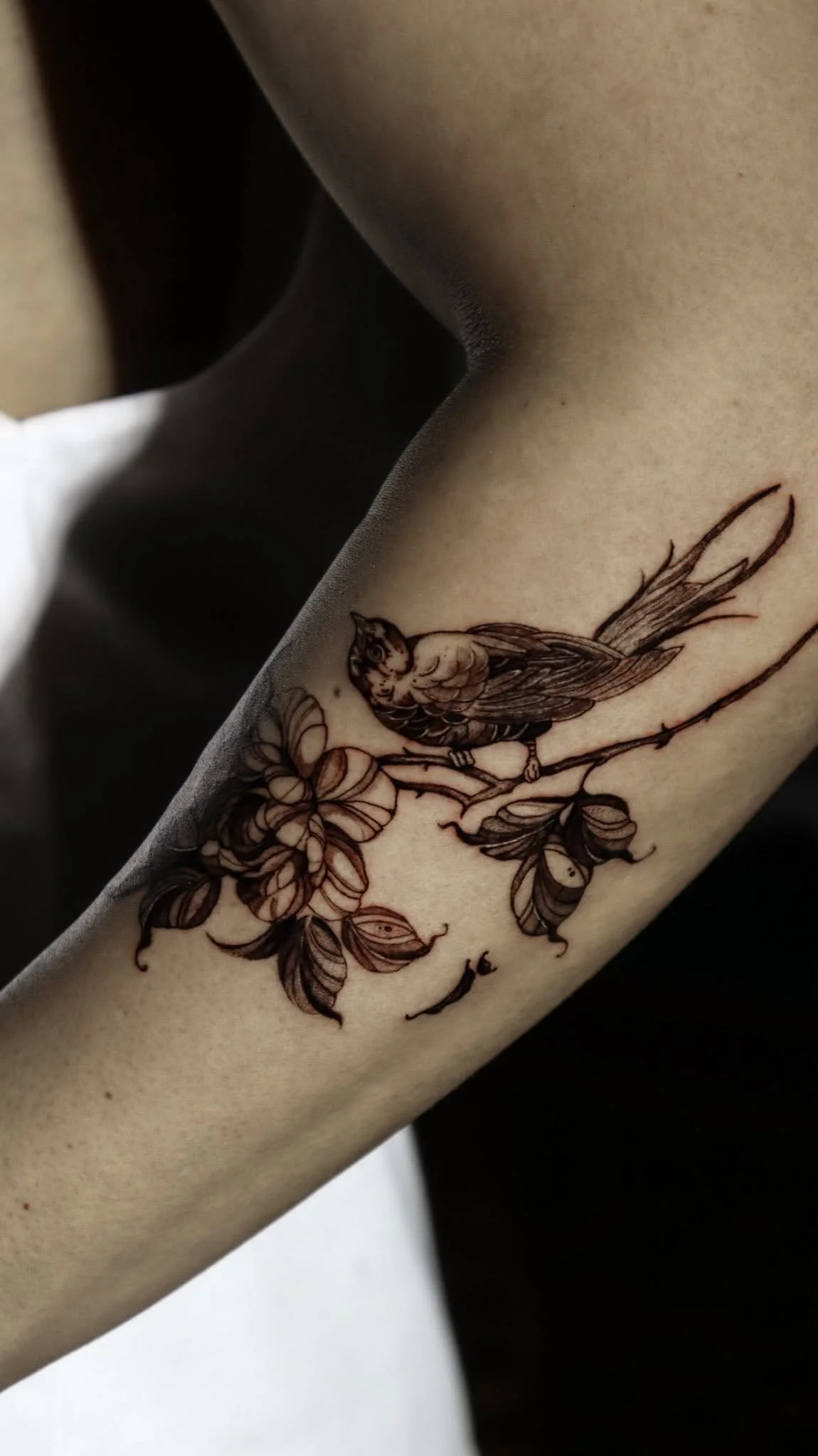 รอยสักนกและกิ่งไม้สไตล์ Fine Line จาก Let’s Tatt Studio / Fine line bird tattoo by Let’s Tatt Studio Chiang Mai