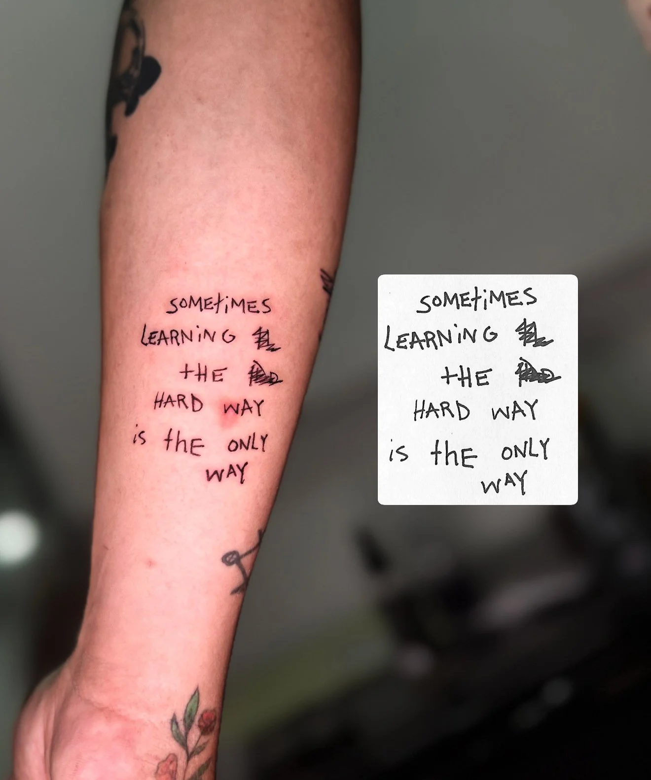 รอยสักข้อความสไตล์ Script Tattoo พร้อมลายเส้นมินิมอล / Script lettering tattoo by Let’s Tatt Studio Chiang Mai