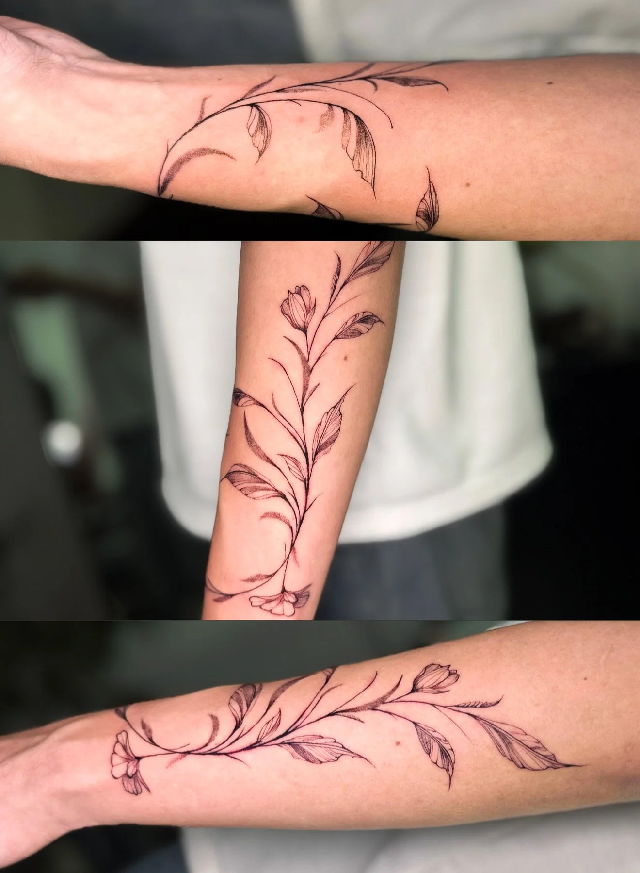 รอยสักดอกไม้สไตล์ Fine Line แบบ Matching Tattoo จาก Let’s Tatt Studio / Matching floral tattoo by Let’s Tatt Studio Chiang Mai