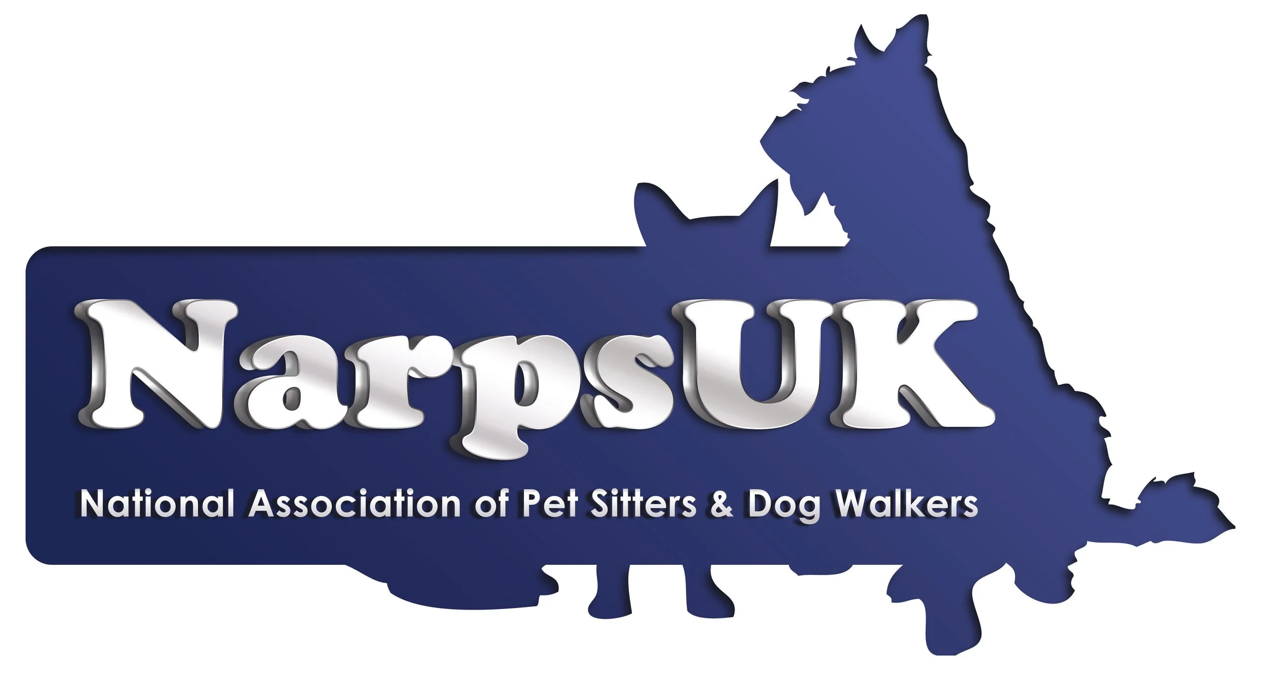 A logo with a blue outline of the state of Massachusetts and the word NapaSUK in large white letters, with the subtitle 'National Association of Pet Sitters & Dog Walkers'.
