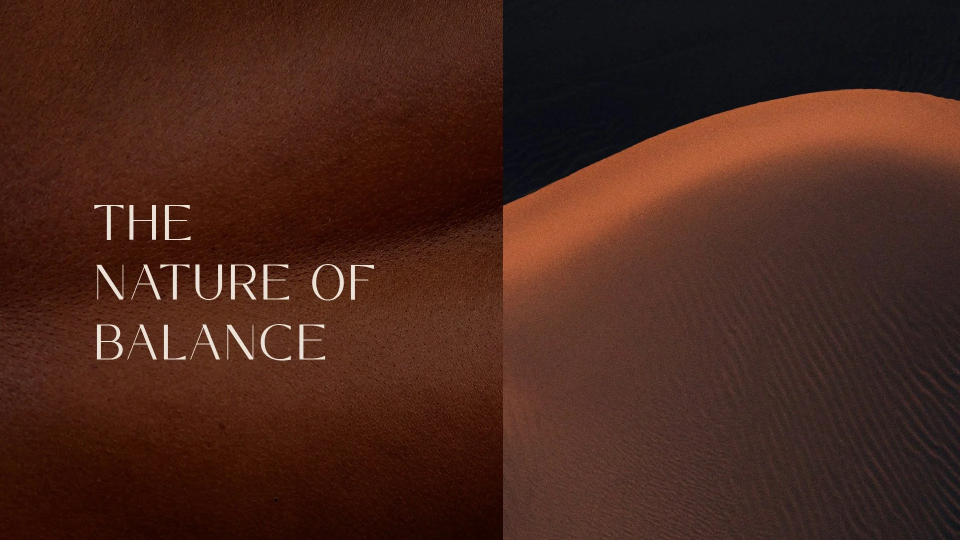 Text overlay on textured fabric background reading 'The Nature of Balance'.