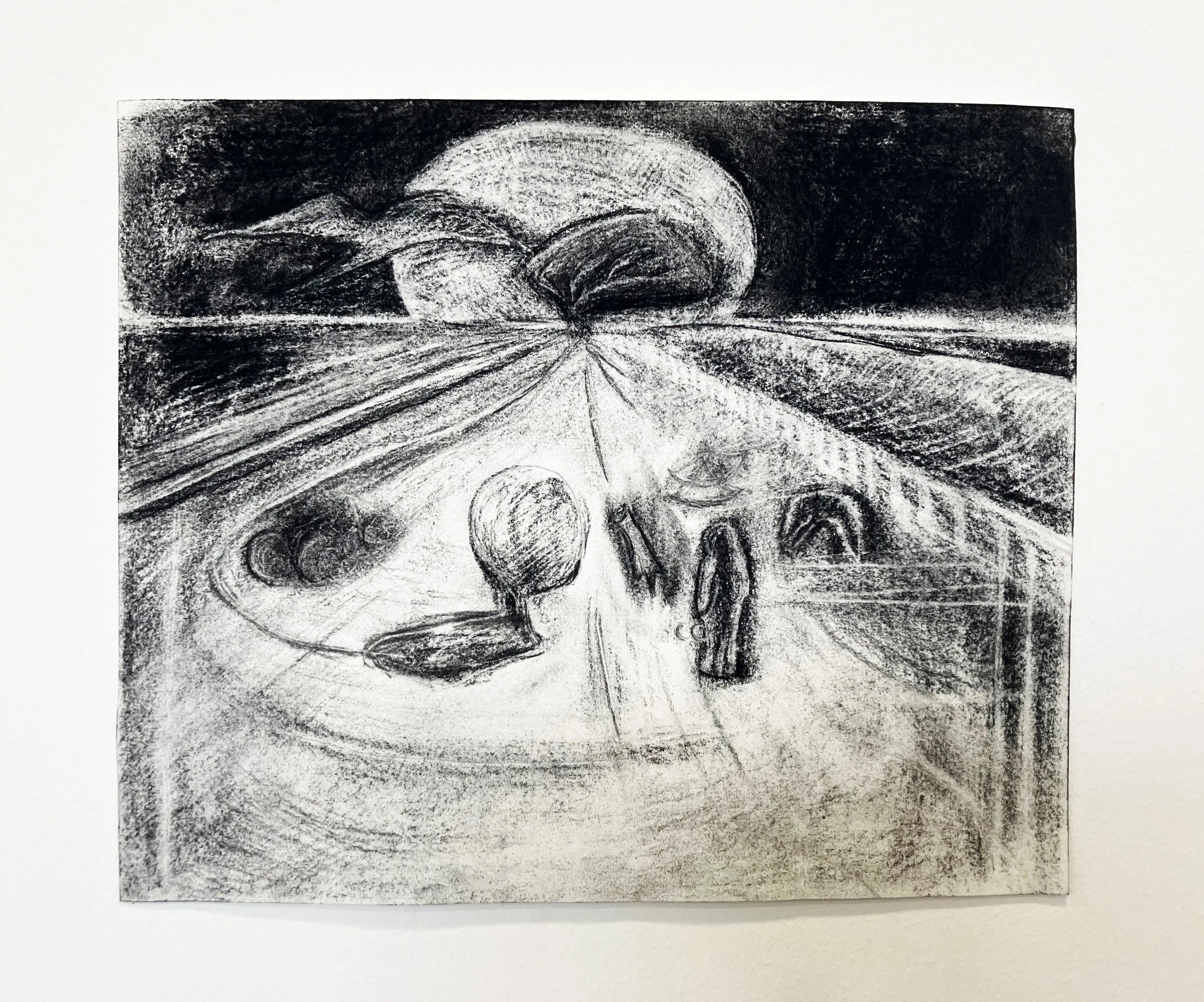 A Gathering, charcoal on paper. 