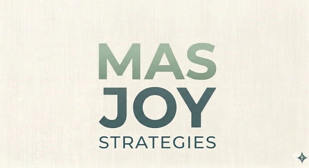 Logo for Mast Joy Strategies with large green and dark blue text on a light background.