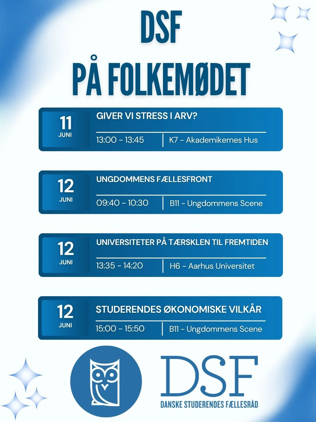 ☀️DSF SKAL P&Aring; FOLKEM&Oslash;DET ☀️

Danske Studerendes F&aelig;llesr&aring;d skal igen i &aring;r over og repr&aelig;sentere Danmarks studerende p&aring; solskins&oslash;en 👏🏼

Vi gl&aelig;der os gevaldigt til at deltage i og observere debatt