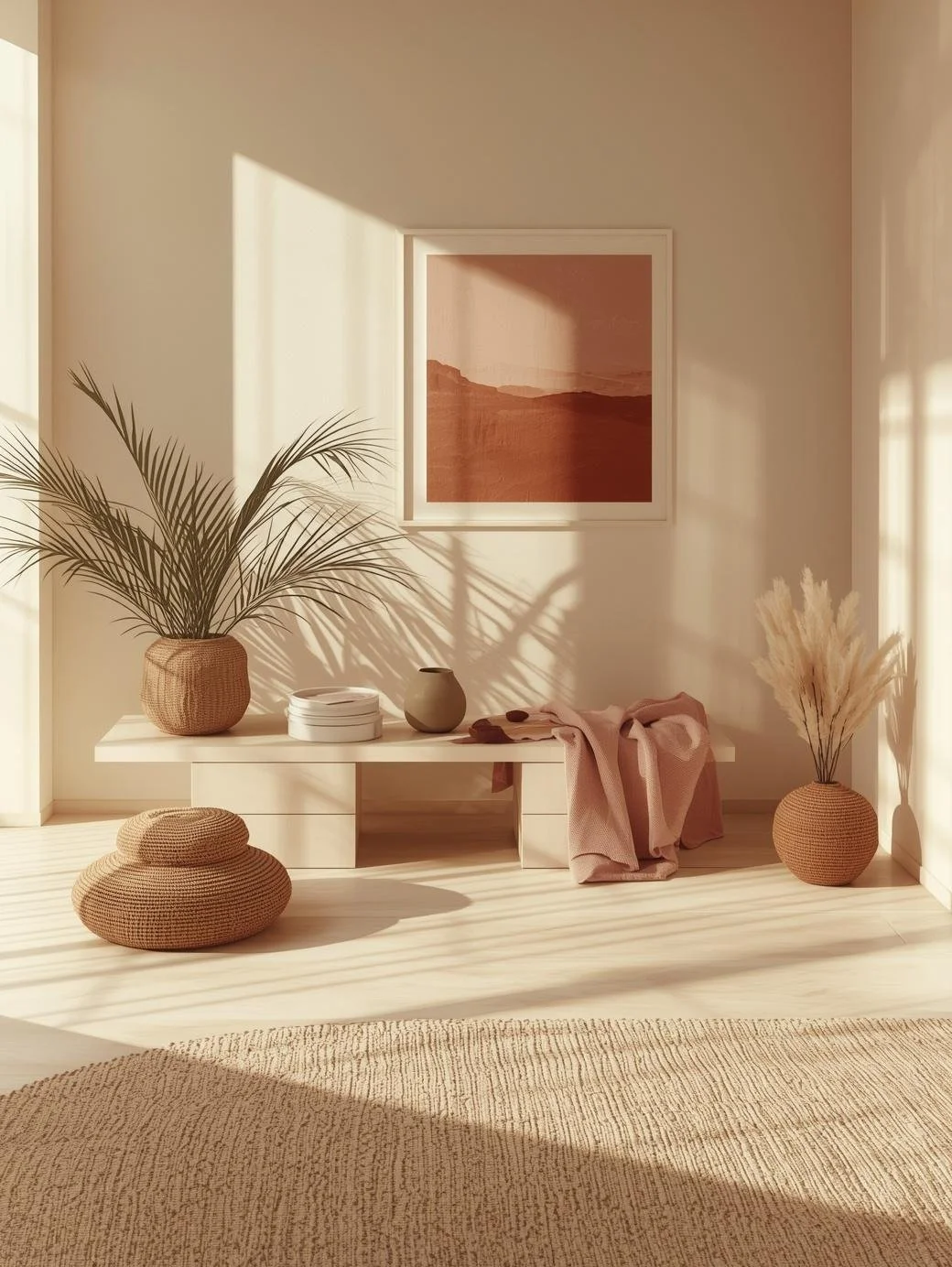 Minimal wellness studio with neutral tones and clay rose accents for wellness website design