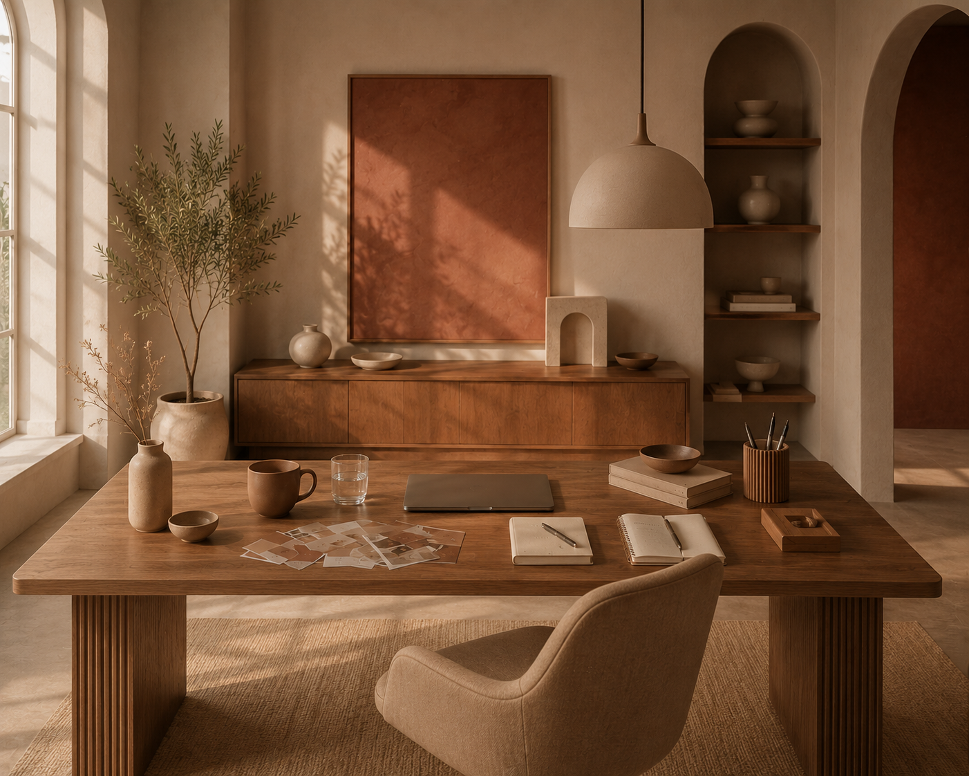 Warm editorial office for therapist website design studio