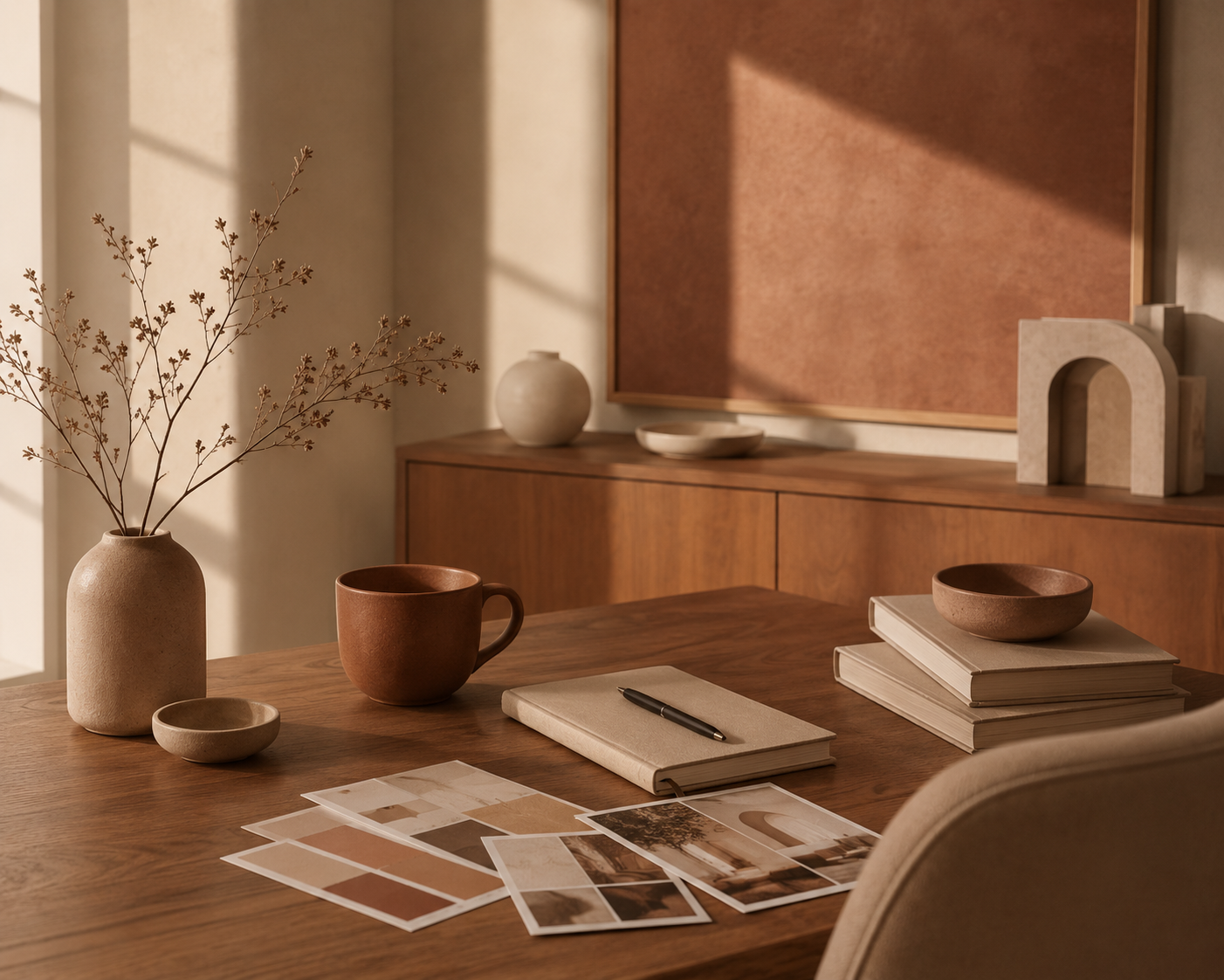 Warm editorial workspace for therapist website design studio
