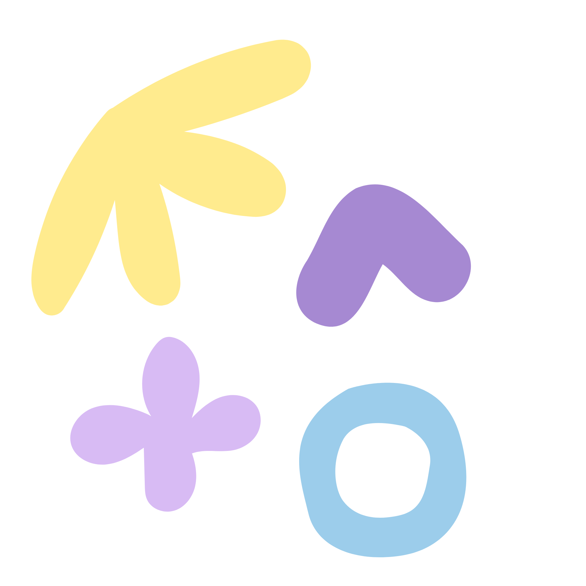 Abstract illustration of colorful, overlapping shapes in pastel purple, yellow, blue, and black on a dark background. Pediatric Speech Therapy, Fort Washington, PA