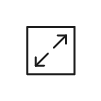 Icon of expanding arrow indicating resize or enlarge function.