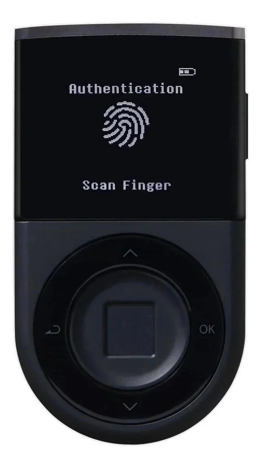 A digital device screen displaying a fingerprint icon and the words 'Authentication' and 'Scan Finger'.