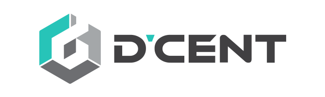 The logo of D'CENT, featuring a stylized geometric design in teal and gray with the text D'CENT in bold black letters.