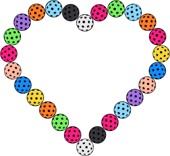 Multicolor floorballs arranged in a heart shape