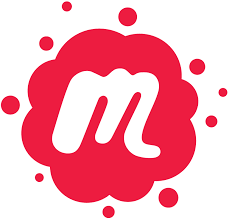 Red background with a white lowercase 'm' logo surrounded by irregular dots.