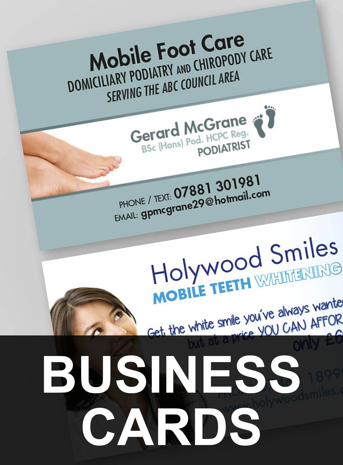 Business cards with matte lamination for businesses in Portadown, County Armagh.