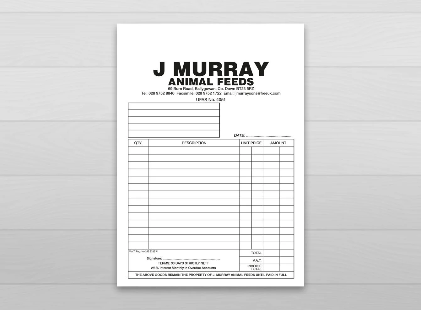 Perforated at the top of these personalised duplicate invoice books.