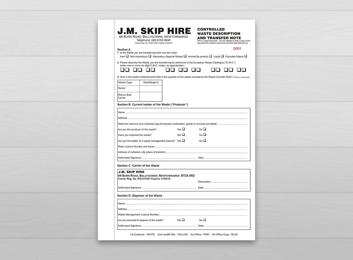 A4 invoice book printing in black ink and numbered in Newtownards, Northern Ireland.