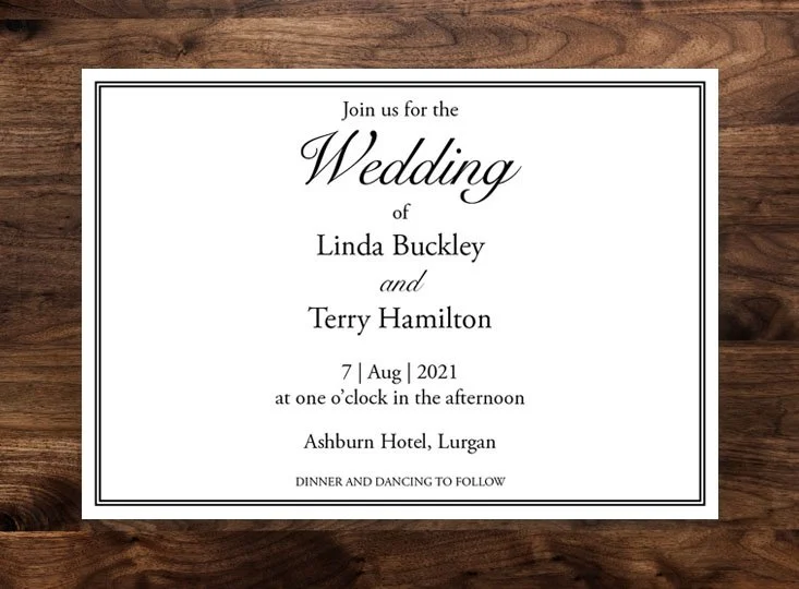 Wedding stationery in Belfast is printed on good-quality card.