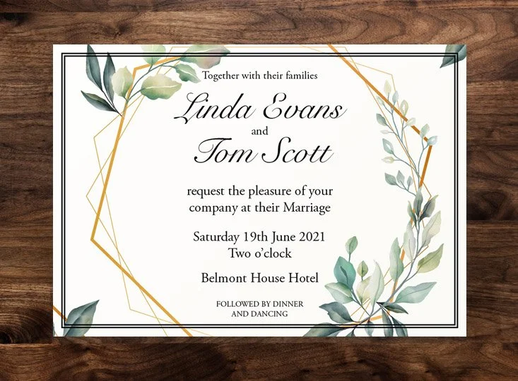 Wedding invite printing in Belfast which was custom designed.