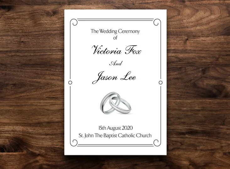 Wedding mass booklet printing in card and stitched with staples.