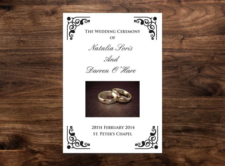 Wedding booklets printed in Portadown for the bride and groom.  The cover was printed in full colour and the insides were black ink.