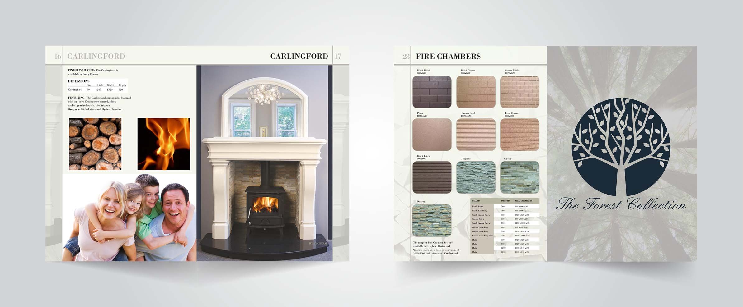 Double-page spreads of the inside of brochures printed for a company in the city.