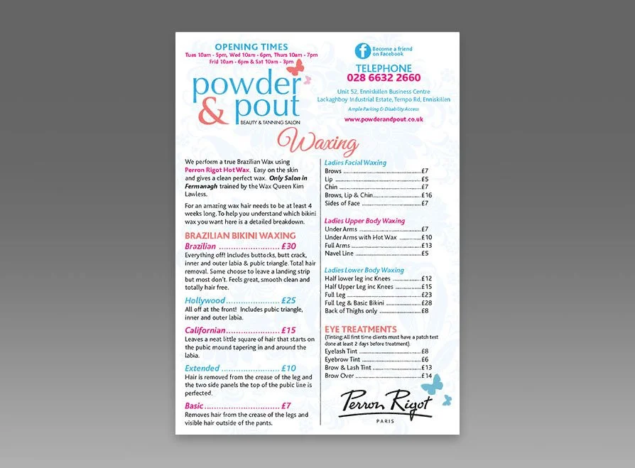 Square cut full colour leaflets.