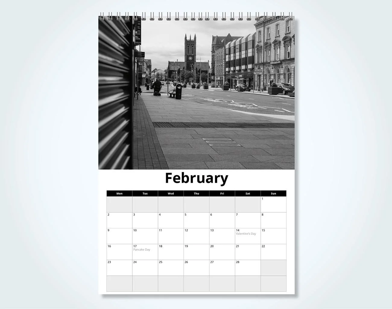 February sample page with each day a writeable template.