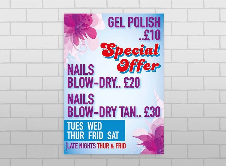 A2 print posters in Portadown, County Armagh for a shop showing their special offers.