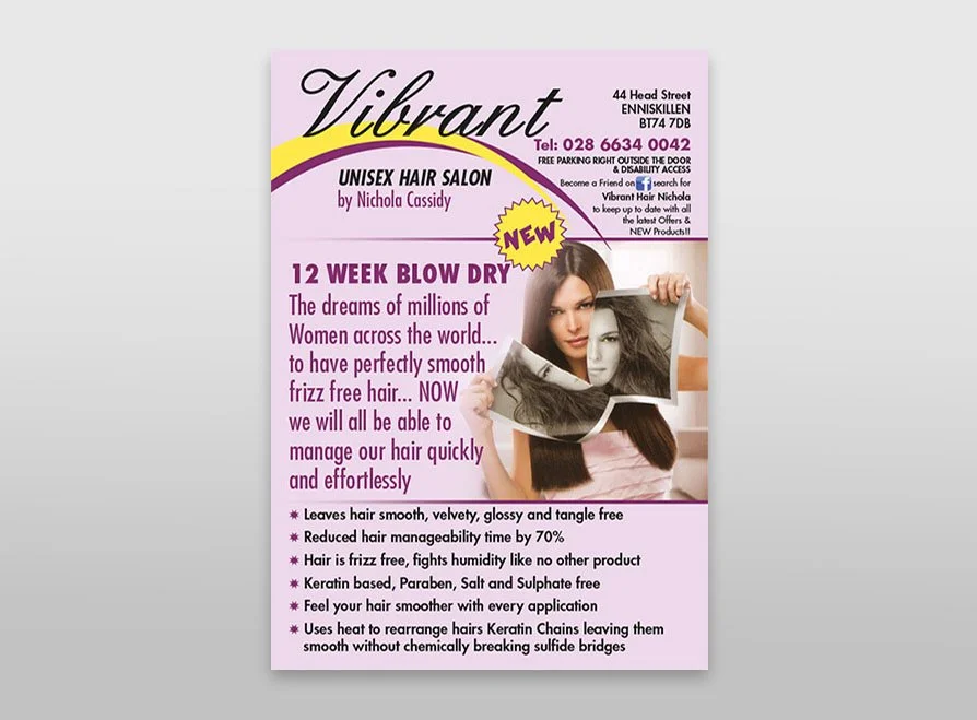 Printed and delivered for a salon in Enniskillen.