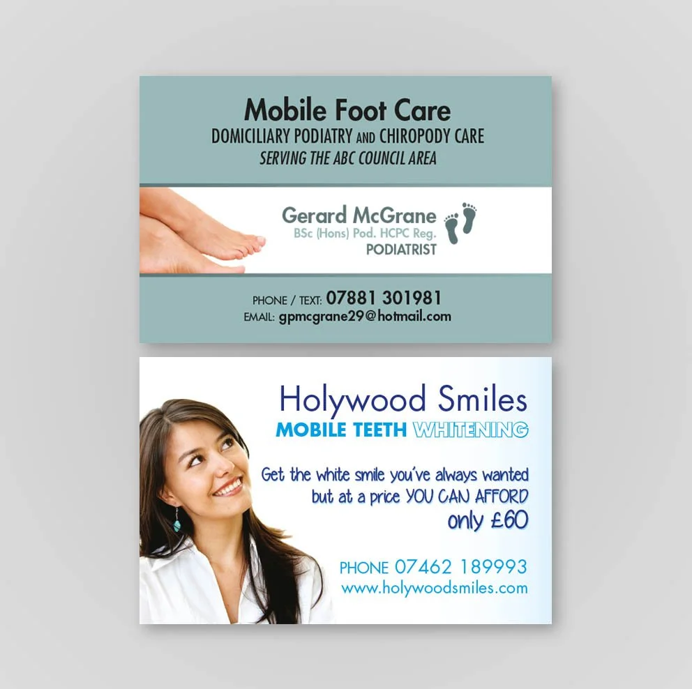 Business cards are both square-cut and 1 sided for businesses in Portadown.