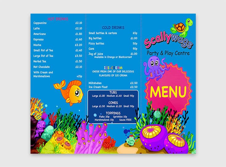 Menus printed for a business in Lurgan.