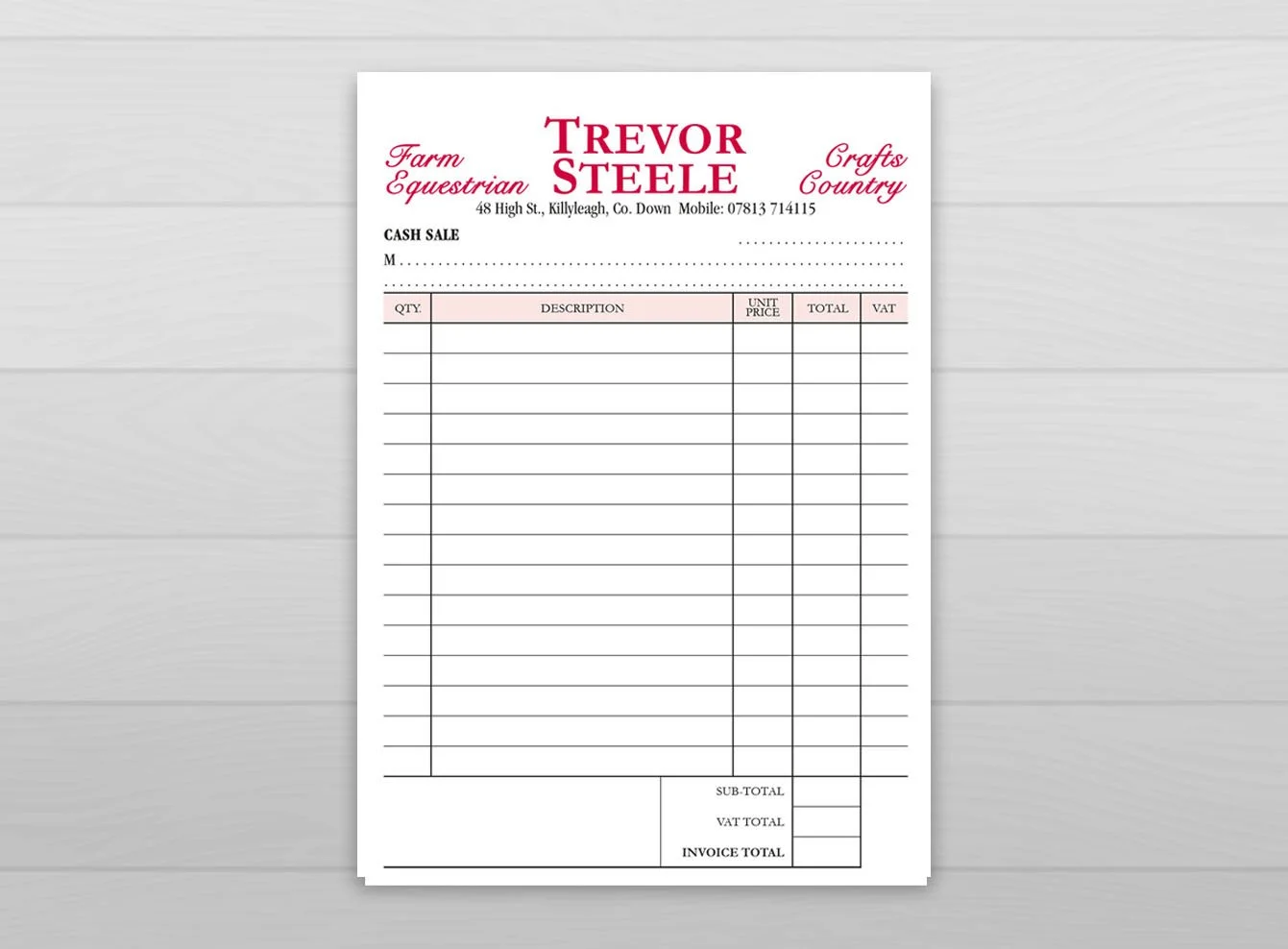 Two colour invoice books printed in black and red.