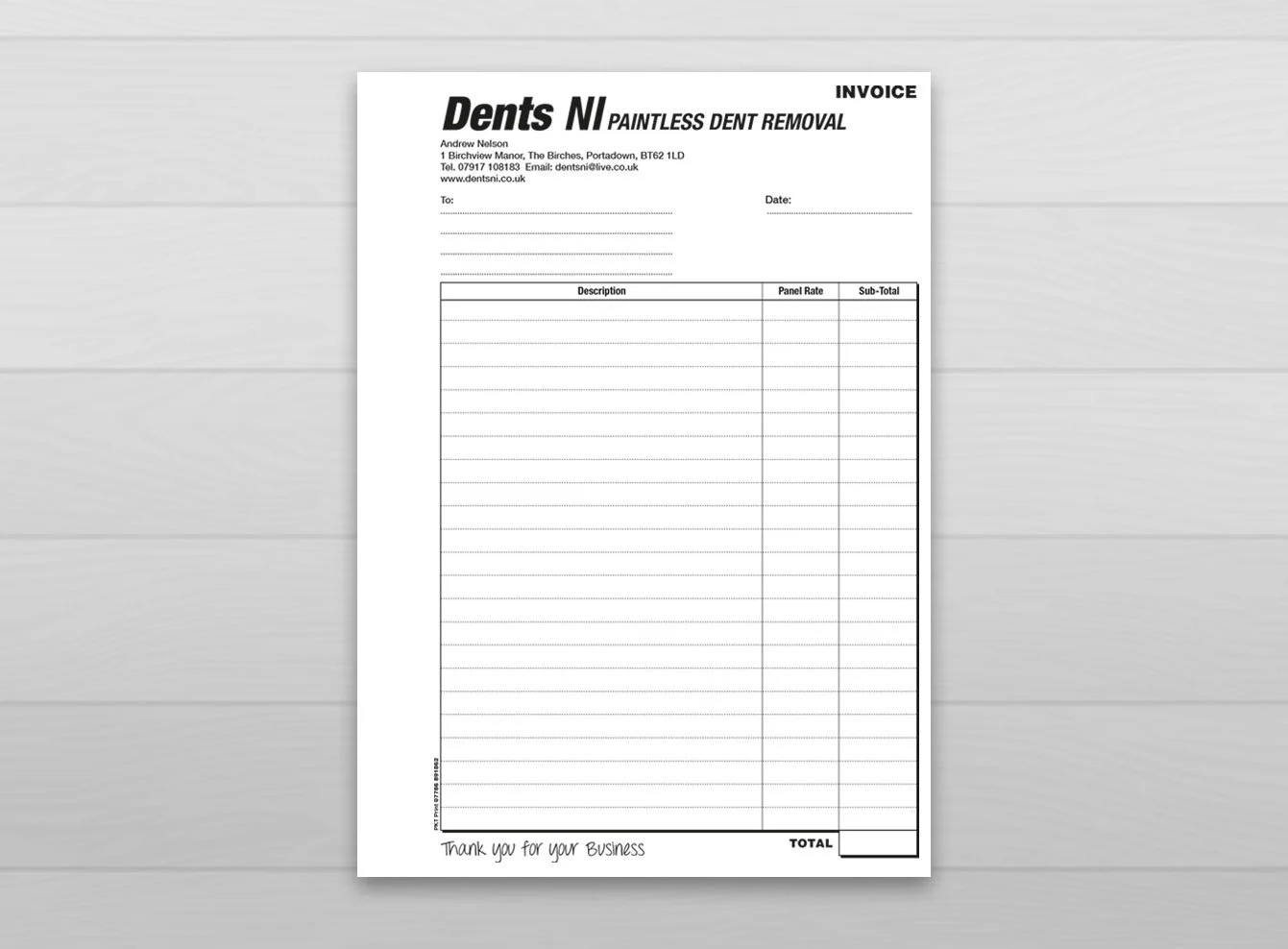 Invoice type books printed for a customer in Portadown.