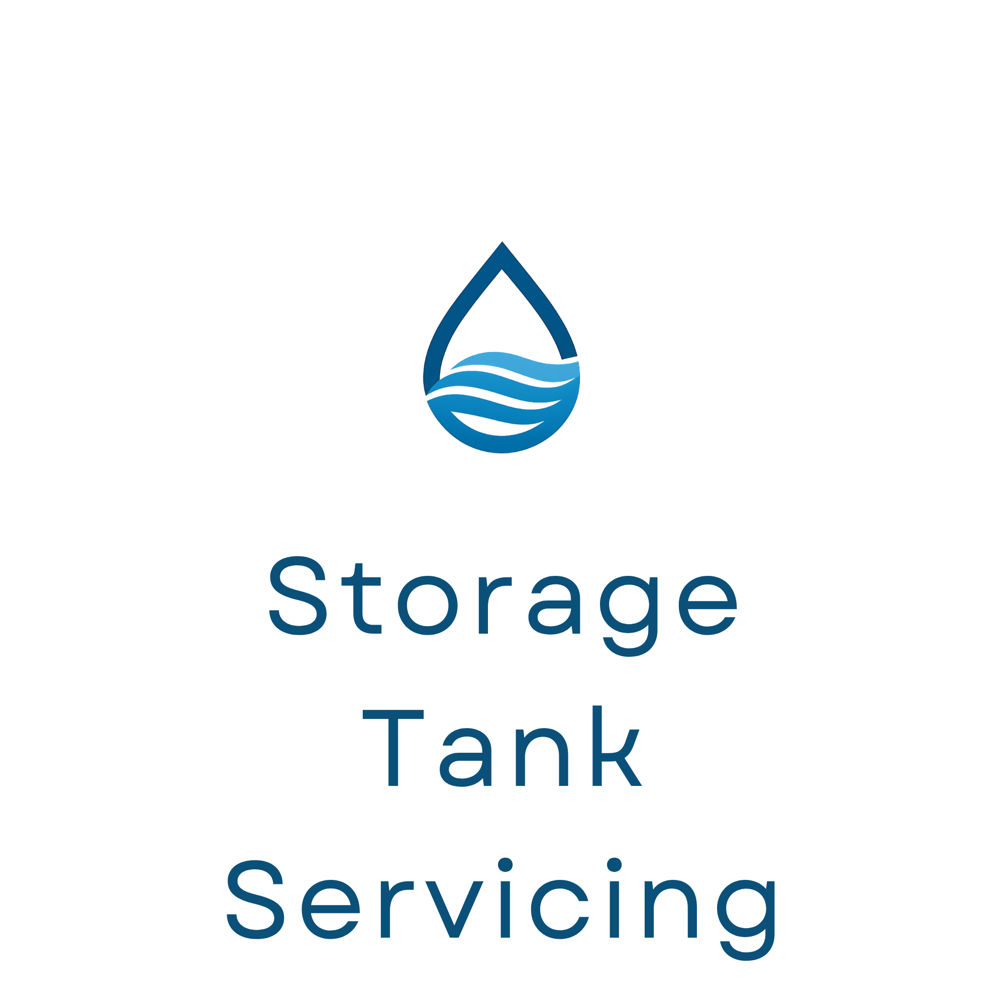 Logo with a blue water droplet icon and text that reads "Storage Tank Servicing."
