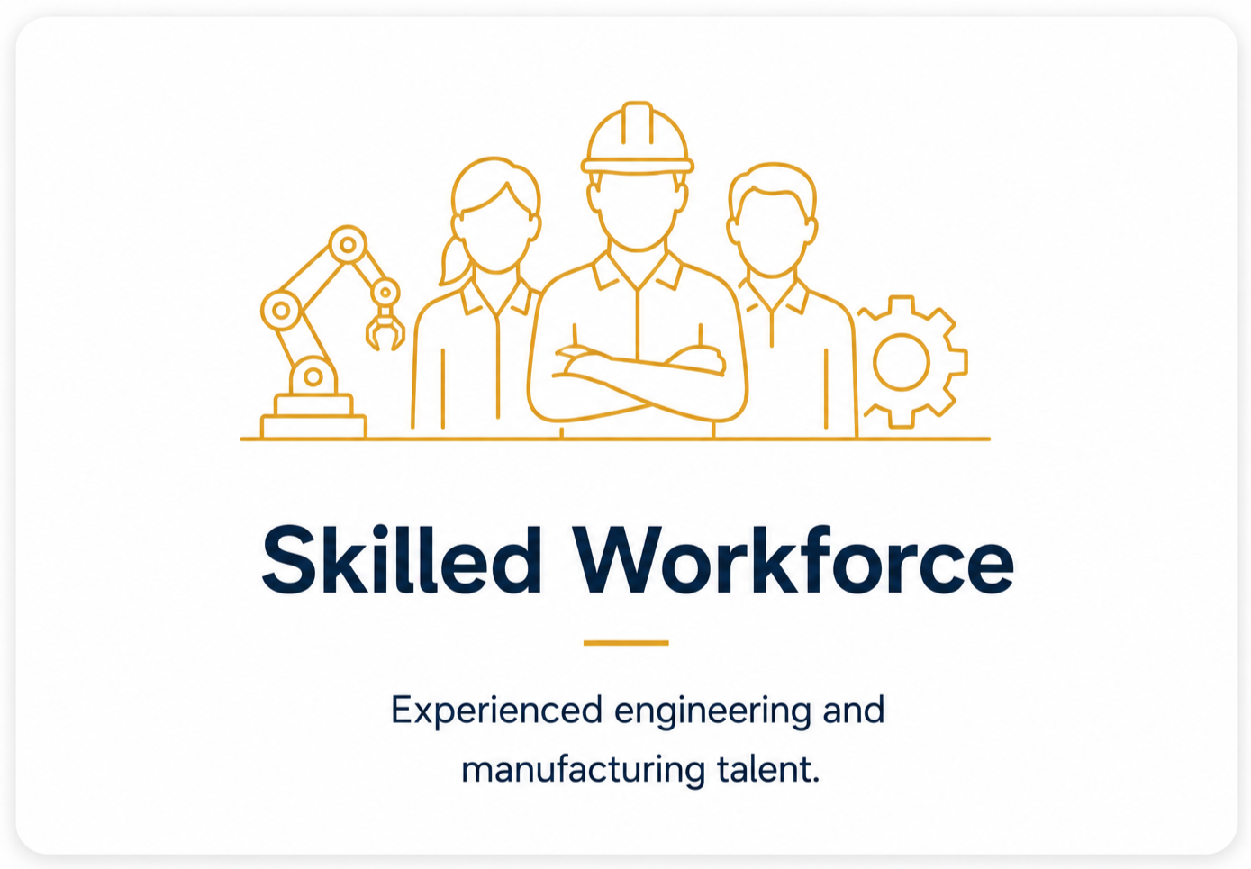 Ilustración de trabajadores calificados en ingeniería y manufactura, incluyendo un robot deio y engranajes.