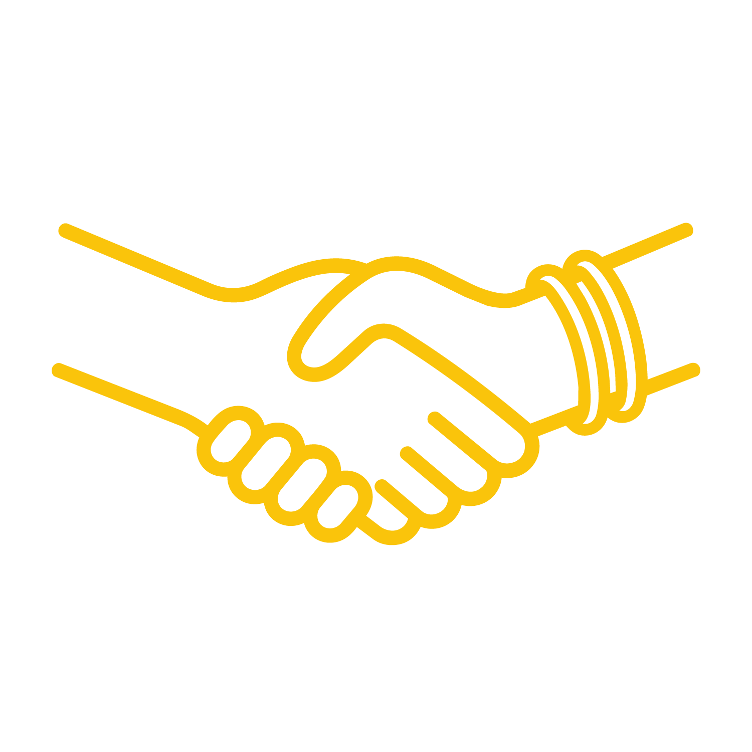 Outline of a handshake between two people, with one wearing a bracelet.