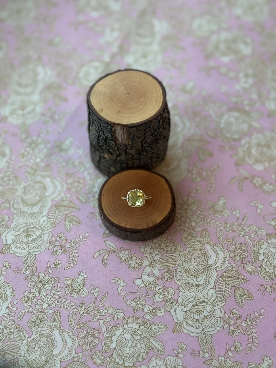 14k Yellow-Green Tourmaline Cushion Cut Ring - Size 7