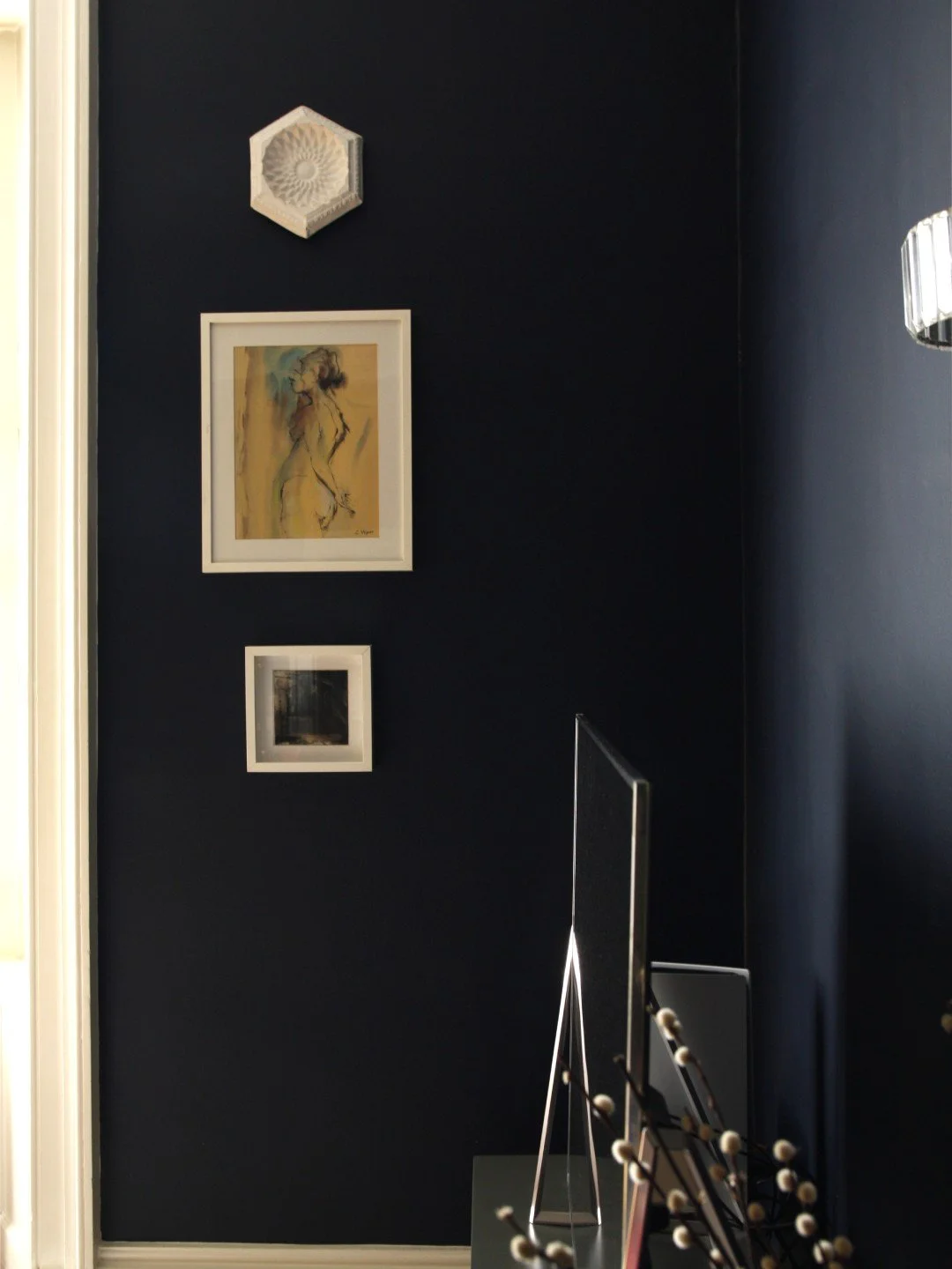 Mixed media vertical hang in New Town drawing room