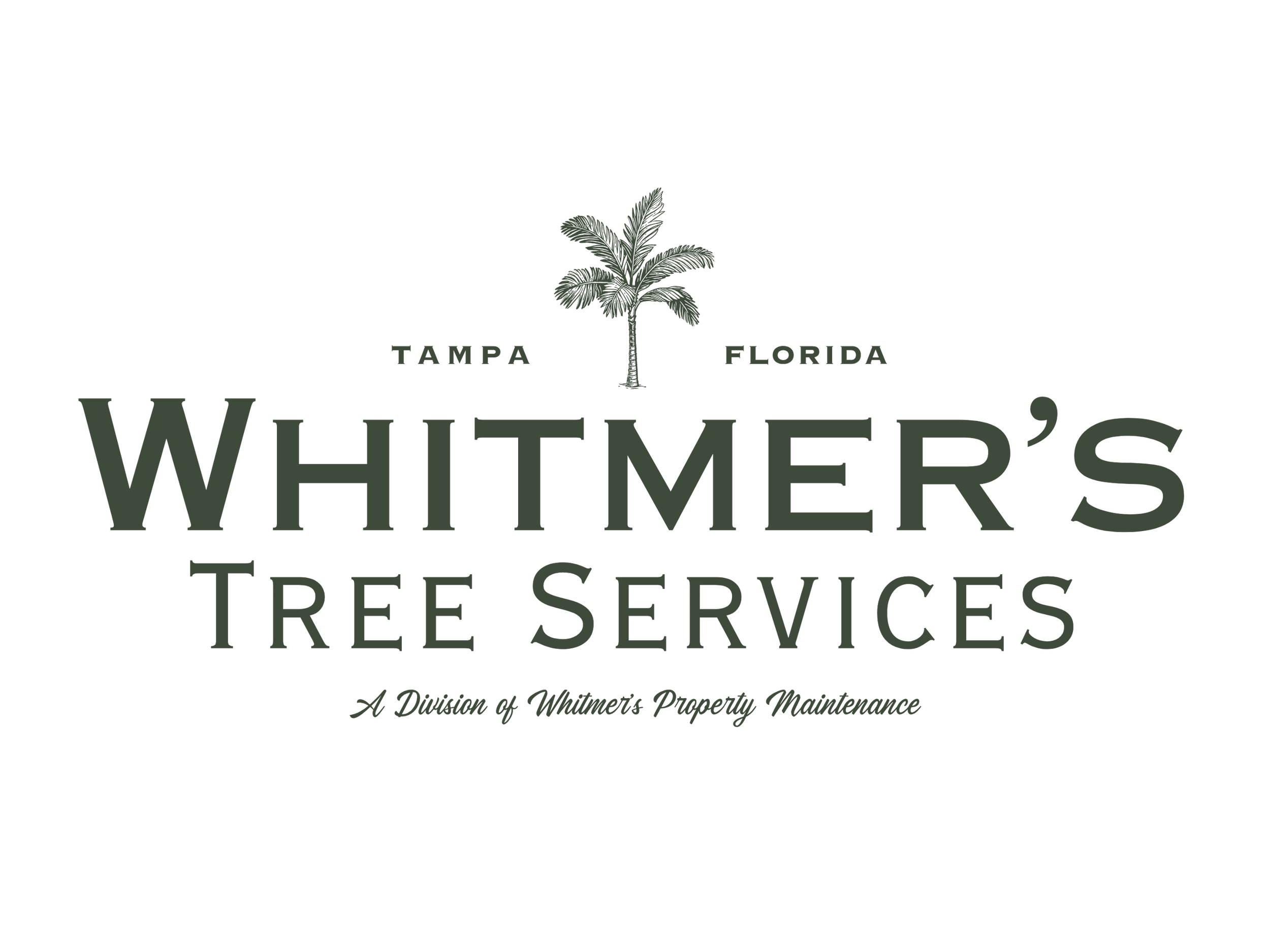 Whitmier's Tree Services logo featuring a palm tree and text indicating services in Tampa, Florida.