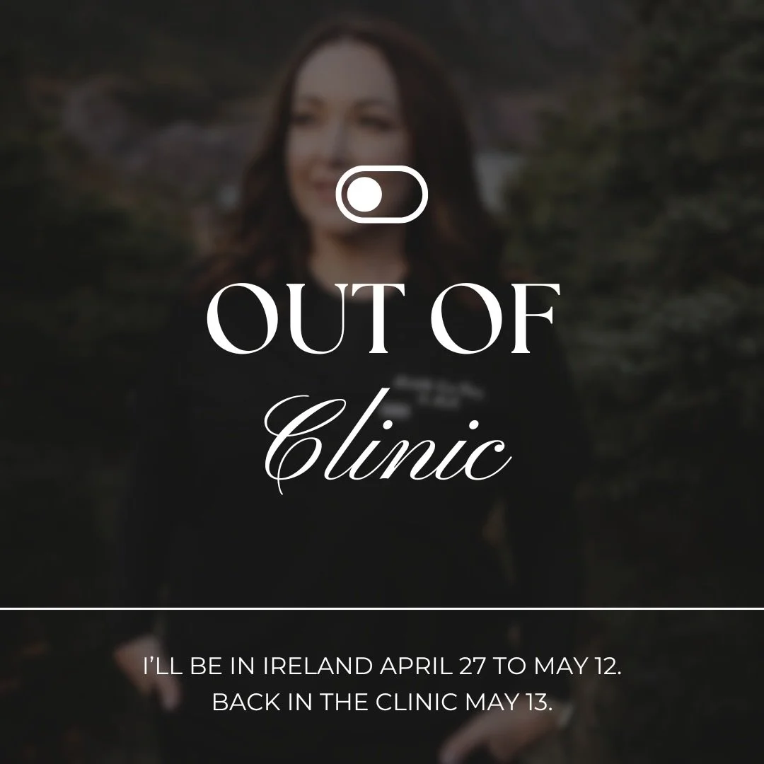 I&rsquo;m heading to Ireland at the end of April and I want to make sure everyone is taken care of before I go. I&rsquo;ll be out of the clinic April 27 to May 12 and back on May 13. ✈️

If you&rsquo;ve been thinking about booking, now is the time. S