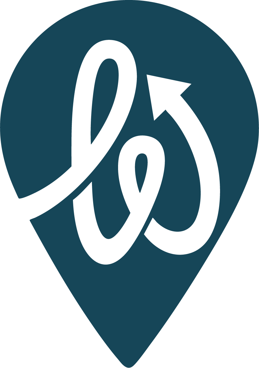 Location icon with a stylized, looping letter 'L' in the center and an arrow circling around it.