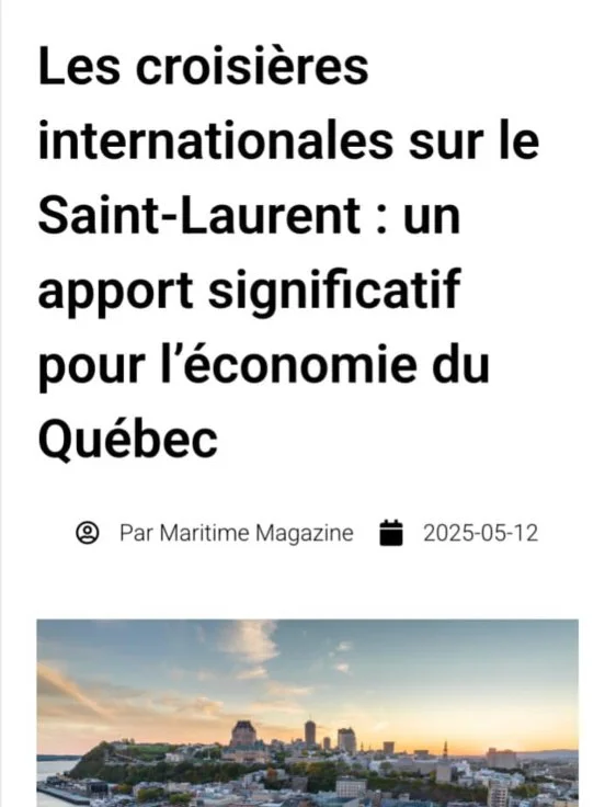 Couverture média de Maritime Magazine pour Croisière St-Laurent