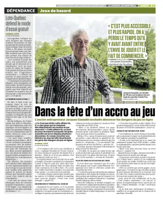 Couverture média du Journal de Montréal pour l'organisme Jeu aide et référence