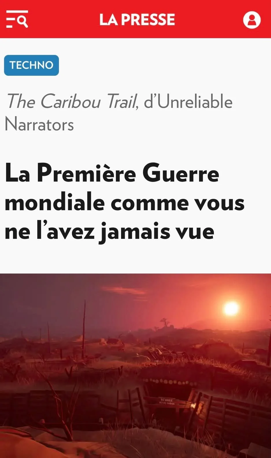 Couverture média de La Presse pour le jeu Caribou Trail de Unreliable Narrators
