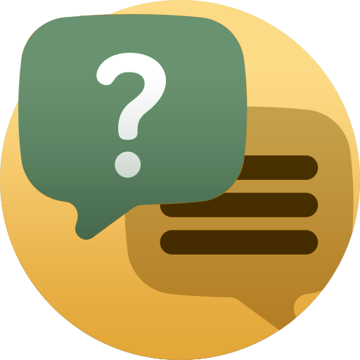 Icons of two chat bubbles, one with a question mark, the other with lines of text, symbolizing a discussion.