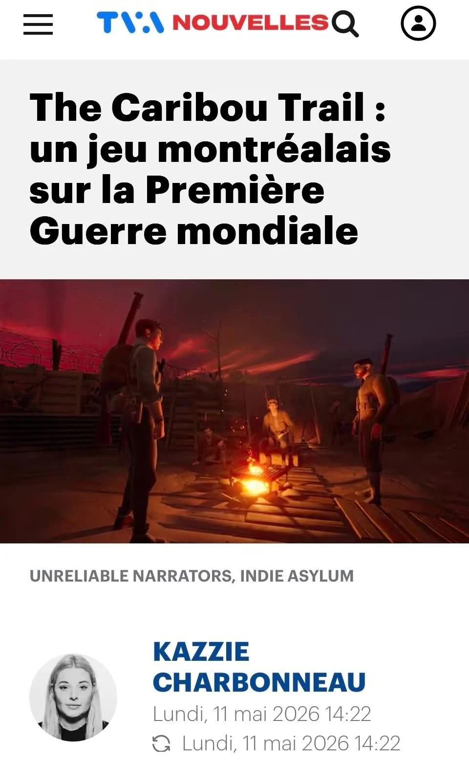 Couverture média de TVA Nouvelles pour le jeu Caribou Trail de Unreliable Narrators