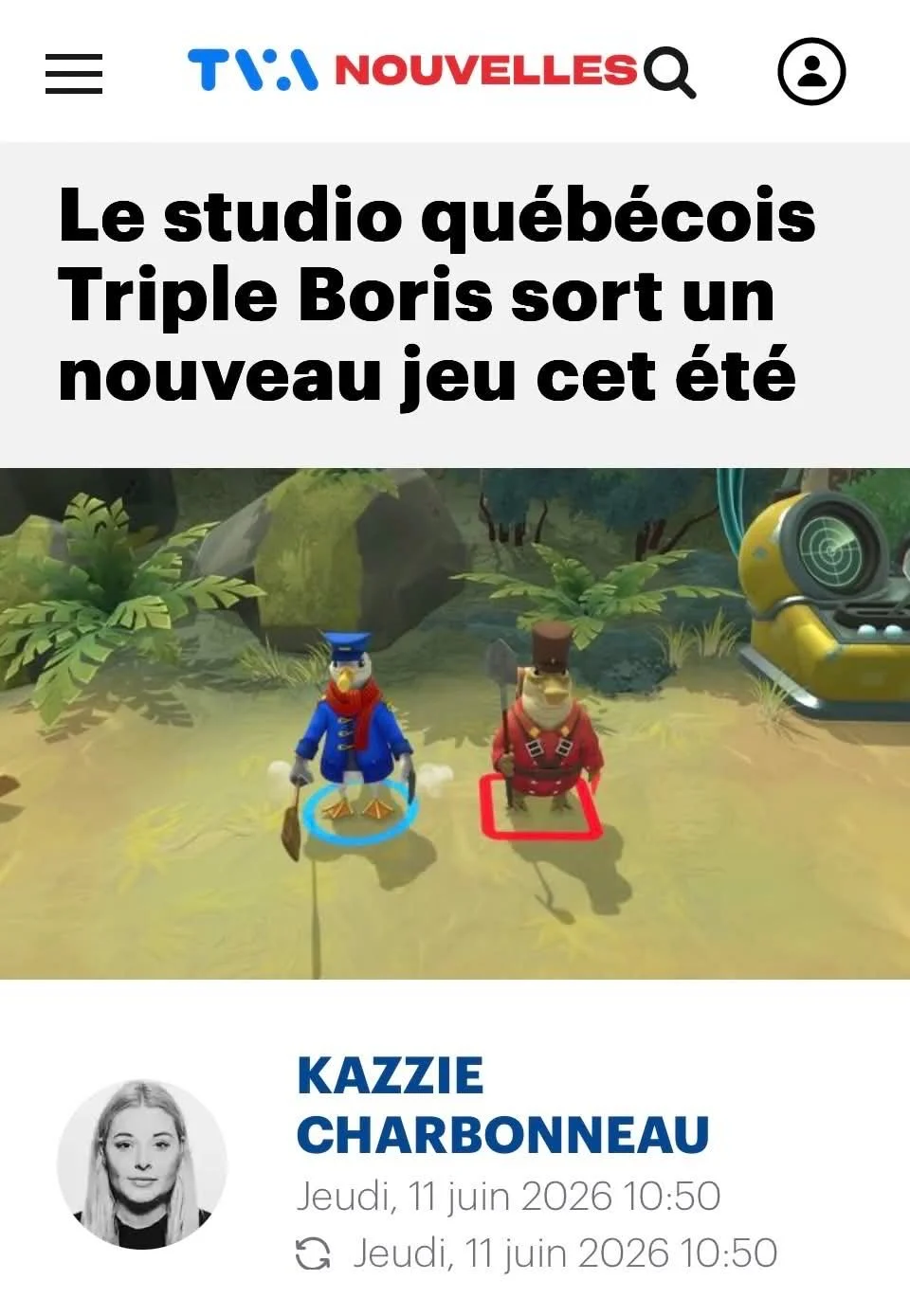 Couverture média de TVA Nouvelles pour le  jeu Hack n Stack du studio de jeu vidéo Triple Boris